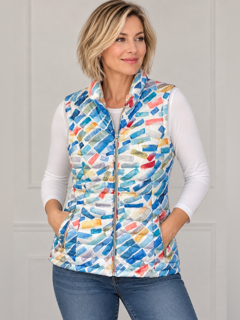 DOLCEZZA Abstract Pattern Women's Vest in Blue and Pink NWT